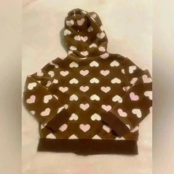 Gymboree Girls Hoodie in brown with pink & white hearts. Girls size small 5-6 - Picture 7 of 7